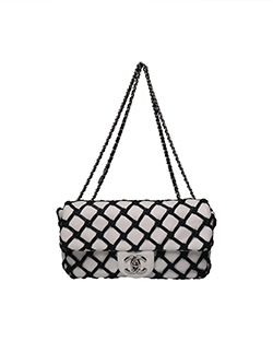 Small Canebiers Flap Bag, Lambskin, White/Black, Db/Ac, 14173064